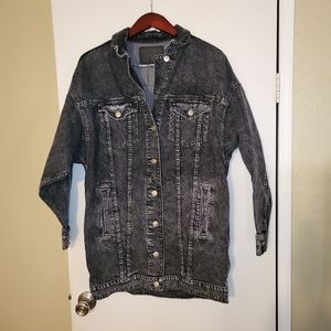 American Eagle Black Acid Wash Long Denim Jacket Size M